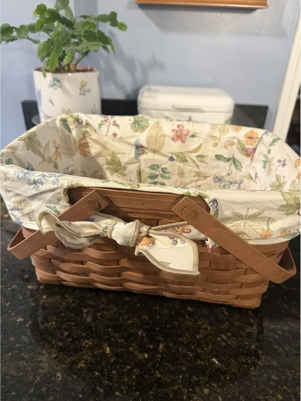 Longaberger 2006 Handmade Woven Wood Rectangle Basket Floral Botanical Fields